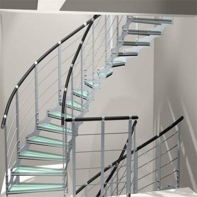 China Modern Style Interior Lobby Modern Staircase Glass Treads With Stainless Steel Railings for sale