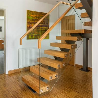 China China Supplier Modern Mono Stringer Steel Structure Straight Staircase With Wood Tread Glass Railing Foshan Factory for sale