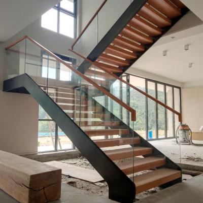 China Modern Indoor Outdoor Black Color Double Steel Beam Indoor Modern Straight Stairs for sale