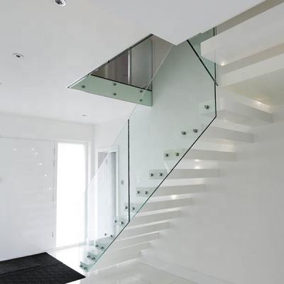 China Modern Glass Railing And White Oak Pedals Advanced Simple Modern Floating Staircase For Indoor Use for sale