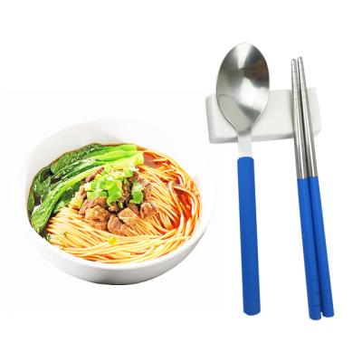 China Factory Supply Disposable Blue Chopstick and Spoon Set Plastic Portable Stainless Steel Spoon Chopsticks Cutlery Set for sale