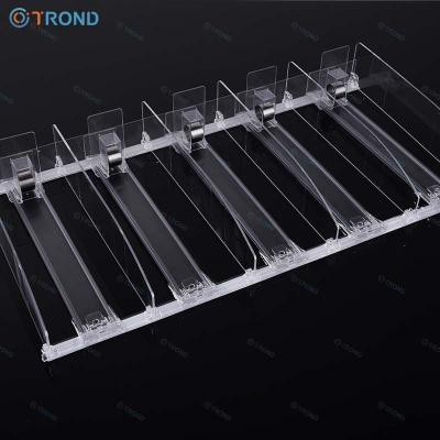 China Acrylic Spring Loaded Divider Pusher Plastic Cigarette Shelf Dividers Shelf Pusher System for sale