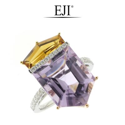 China Hot Selling CLASSIC and High Quality Fashion 18K White Gold Ring Amethyst Citrine Diamond Ring for sale