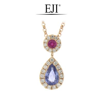 China TRENDY Simple Classic Elegant Design with Blue Sapphire Pink Sapphire and Diamond Pendant Necklace in 18K Rose Gold for sale