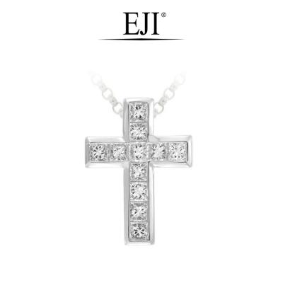 China 18K White Gold Well Crafted CLASSIC Diamond Pendant with Rolo Chain Woman Cross Pendant with Chain for sale