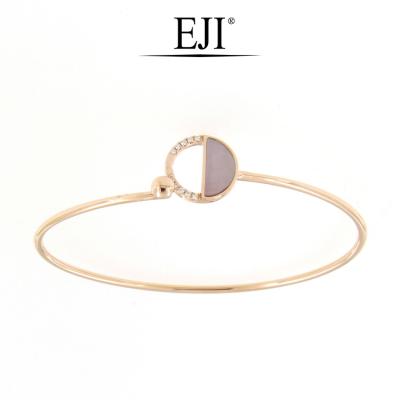 China TRENDY 18K Rose Gold Solid Circle Bangle with Diamond and Mother of Pearl | Half cut elegant stylish design for sale