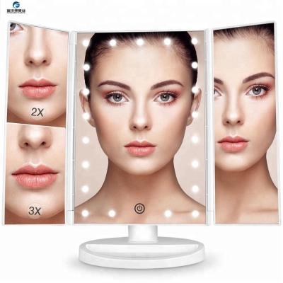 China 21 Bulb Adjustable Triple Led Rechargeable Vanity Mirror USB Rechargeable Cosmetic Mirror for sale