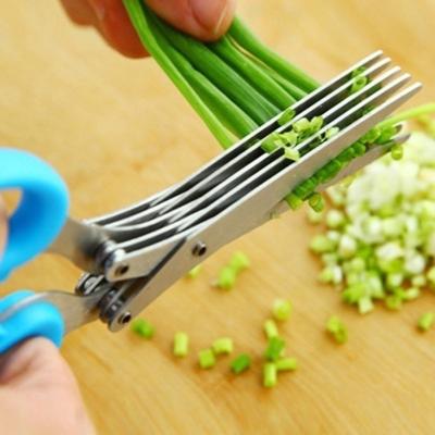 China Ktichen Multifunctional Muti Cutter Layers Stainless Steel Knives Multi-layers Kitchen Scissors White Onion Cutter Herb Washer Spices Cook Tool Cutter for sale