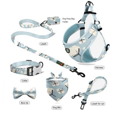 China MIDEPET Padded Dog Belt-Harness Leashes Polyester Pet Collar Harness Set with Poop Bag Holder Bow Tie for Small Dogs for sale