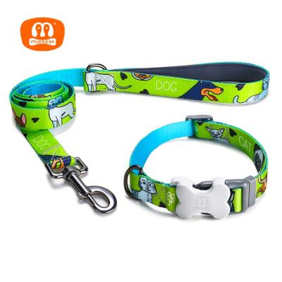 China Midepet Custom Product Printed Custom Pet Dog Collar Green Dog Collar and Leash Set for sale