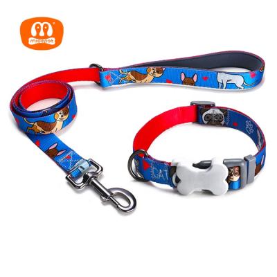 China Custom Hot Selling Soft Padded Luxury Blue Luxury Pet Lead Polyester Leash Pet Supplies Dog Collar Set Midepet for sale