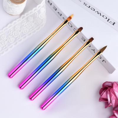 China Professional Nylon Round Hair 3D Nail Art Brush Manicure Tool Kit Manicure Tool Kit Flat UV Ombre Gel Gradient For Nail for sale