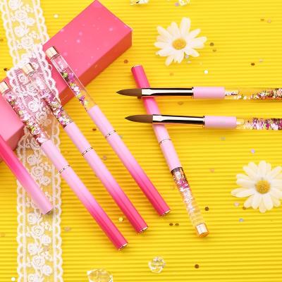 China NEW NAIL TITIAN OEM Acrylic Nail Sweep Kolinski 100% Glitter Pink Liquid Handle Wholesale Acrylic Brush 14-16 For Manicure Tools for sale