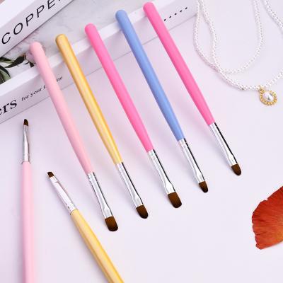 China 2022 New Professional NAIL Pastel Colors Nail UV Gel Brush Flat Pink Wood Nail Art Brushes Set for sale