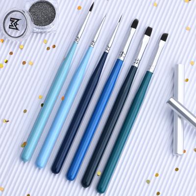 China Professional Wooden Handle 6PCS/Set Single Coating 3MM Nail UV Gel Nail Art Nail Brush Flat Set for UV Gel with Nylon Hair for sale