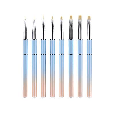 China Nail UV Art Brushes Flat Brush Set Luxury Blue Gradient Metal Handle Gel Nail Art Brush Maker 2021 Nail Art Brush for sale