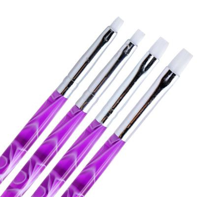 China Professional Nail Art Private Lable Purple Marble Sillicon Handle Nail Brush UV Gel Custom Logo Drawing Pen 4 Pcs Gel Nail Art Brush Set for sale