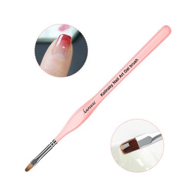 China Hot Pink High Quality UV Polish Wood Handle Extension Tools Private Label Gel Nail Brush Oval Nail Art Brush for sale