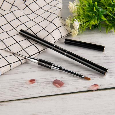 China High Quality Metal Handle Oval Double-end Oval Poly Nail Art Brush Gel Pen Professional Black Poly Nail Tip Gel Brush With Spatula for sale