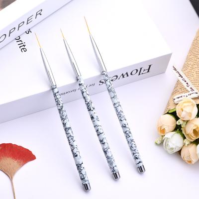 China Thin Nail Art Brush Nylon Hair Stripe Nail Art Beauty Salon Hot Selling Nail Painting Pen Short Nail Coating Pick Brush White Marble Handle Long 3 PCS for sale