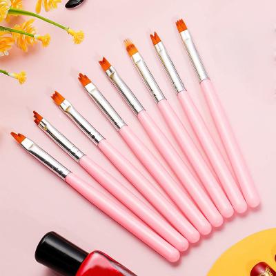 China Nail Salon Tools Pink Wooden Handle Nail Art Brush Acrylic Flower Shaped Nail Brush Nylon Hair 8 Pcs Nail Flower Drawing Pen for sale