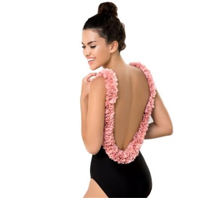 China 2021 Breathable New Design Mommy And Me Ruffle Backless One Piece Family Swimsuits Flower Matching Swimwear Girls Swimwear for sale