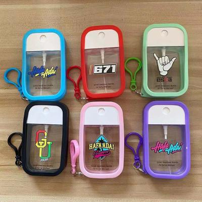 China Personal Care Manufacturer Stock Refill 50ml Credit Card Fine Mist Spray Bottle With Colorful Rubber Case With Key Chain Customized Logo for sale