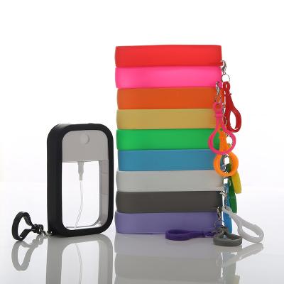 China 50ml Cosmetic luxury colorful plastic custom perfume small mini square mini credit card pocket mist spray bottle key chain bluk for sale