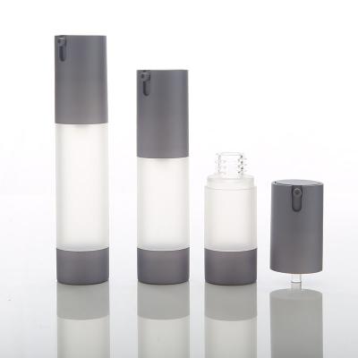 China 15ml 30ml Cosmetic Serum Gray Packaging Airless Frosted Round Pump Bottle 50ml for sale