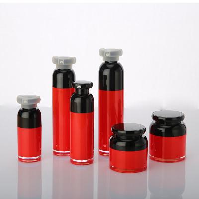 China Sliver 15ml 30ml 50ml Cosmetic Bottles OEM Serum Bottles Red Luxury Acrylic Lotion Pump Acrylic Airless for sale