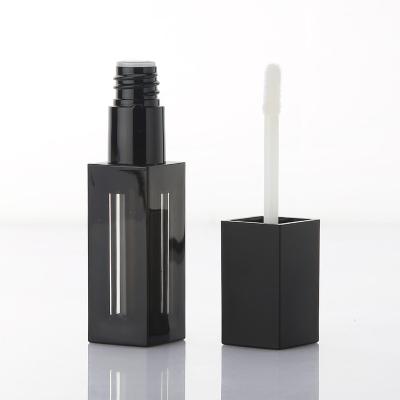 China 6ml Cosmetic Luxury Empty Black Square Lip Gloss Tube Container Packaging With Small Transparent Window Design for sale