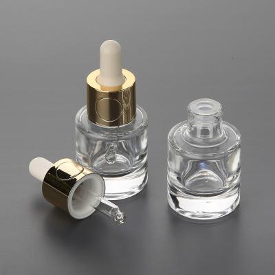 China Custom High Quality Empty Glass Cosmetic 15ml Flat Shoulder Round Bottle With Dropper Packaging With Private Label for sale