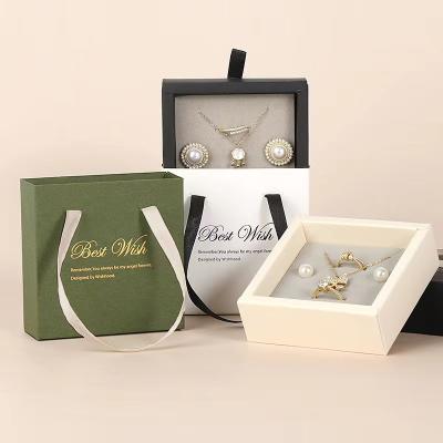 China Custom Paper Jewelry Ring Packaging Drawer Jewelry Box Fashion Gift Jewelry Packaging Box Earring Necklace With Logo for sale