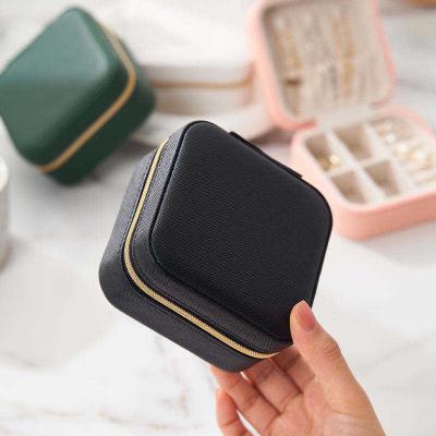 China Fashion Best Selling Black Mini Custom LogoTravel Jewelry Organizer Small Portable Square Jewelry Box for sale