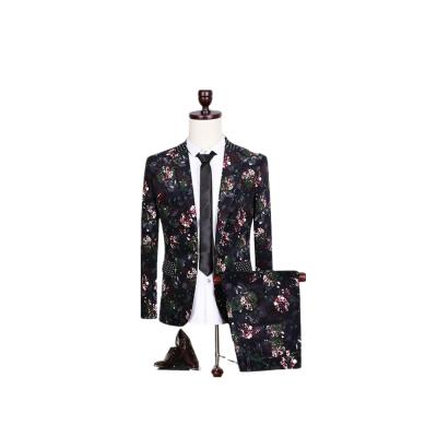 China Latest Design One Button Anti Shrink Suit Mens Floral Print Custom Pant Suit for sale