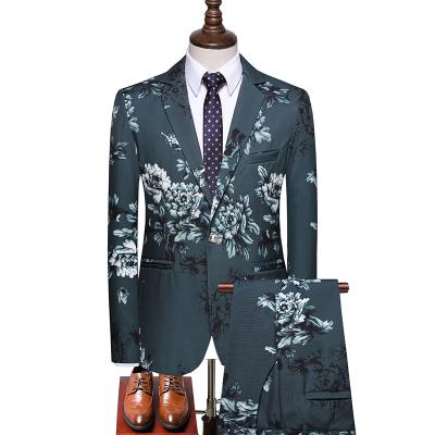 China Anti-wrinkle green floral fantasy. Formal Working Suit 2021 Mens Suit 2 Pieces Dress Man Teachers Printed for sale