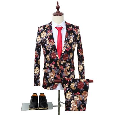 China Anti-Wrinkle Men's Suit Black Casual Slim Two Piece Size 40 African Print Suits For Suit Men Floral for sale