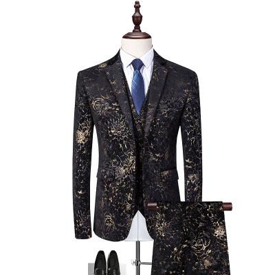 China Anti-Wrinkle 3 Piece Men's Black And Gold Formal Suit Long Sleeve Shirt Printed Designs For Men's African Suit for sale