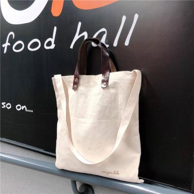 China Wholesale Custom Handled Embroidery Totes Bags Canvas Bag With Leather Strap for sale