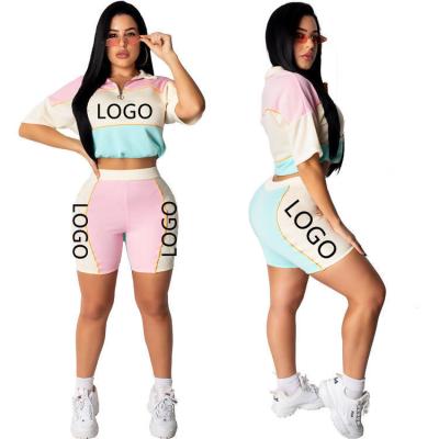 China LU1019 C***P Logo Zipper Breathable Crop Top Shorts Lady Casual Tracksuit Two Piece Set Suit for sale