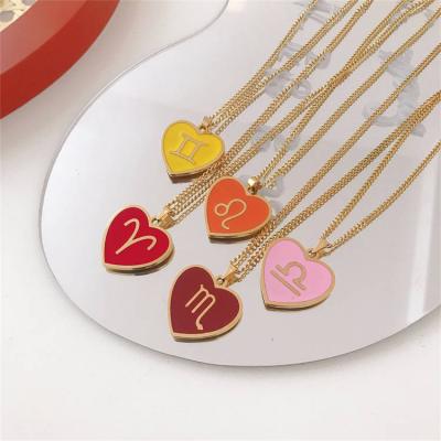 China Environmental Friendly Star Sky Fantasy Heart Charm Titanium Steel Necklace Customize Fashion Twelve Constellatory Enamel Pendant Necklace for sale