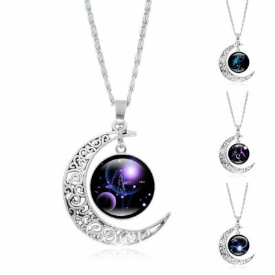 China New Environmental Friendly Starry Sky Pends Moon Luminous Star Customize Combination Titanium Steel Twelve Constellatory Pending Necklaces for sale