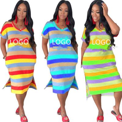 China LU1020 C***C Breathable Logo Women Sexy Summer Dresses Short Sleeve Casual Dresses Striped for sale