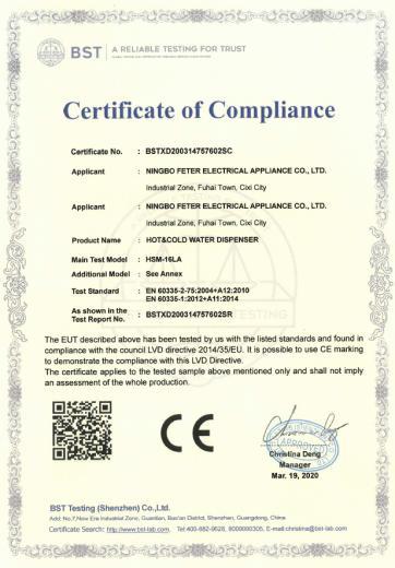 CE - Ningbo Feter Electrical Appliance Co., Ltd.