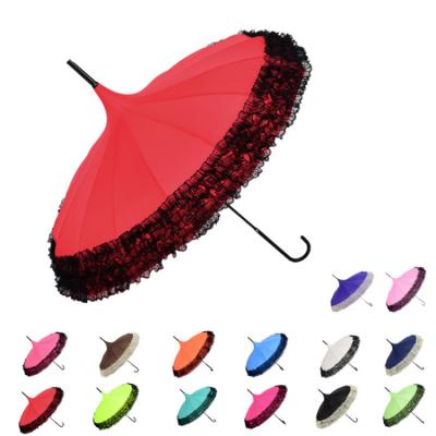 China New product Curved handle lace pagoda straight umbrella for sale