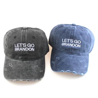 China embroidered let's go brandon washed cotton unstructured dad hat for sale