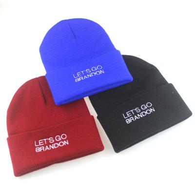 China Winter best selling embroidered let's go brandon beanie knitted hat Te koop