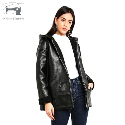 China Viable Wholesale Special Sales Slim Fit Zipper Black Turn Down Collar Leather Jacket For Women for sale