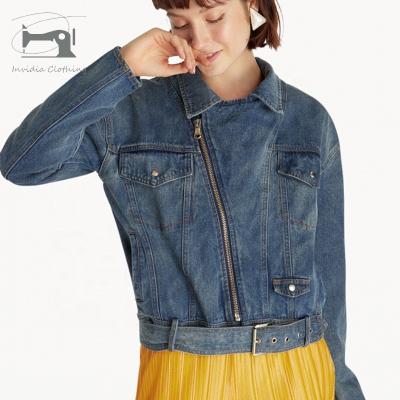 China Sustainable Spring Girls Denim Jacket Zip Up Long Sleeve Dark Blue Customized for sale