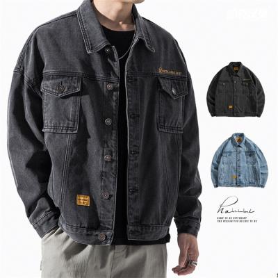 China New Breathable Fashion Denim Jacket Men Style Black Color Garment Long Sleeve Button Men Denim Jacket for sale